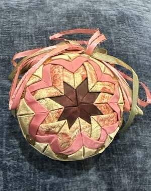 Vintage QUILTED FABRIC CHRISTMAS BALL ORNAMENT Rose And Ivory